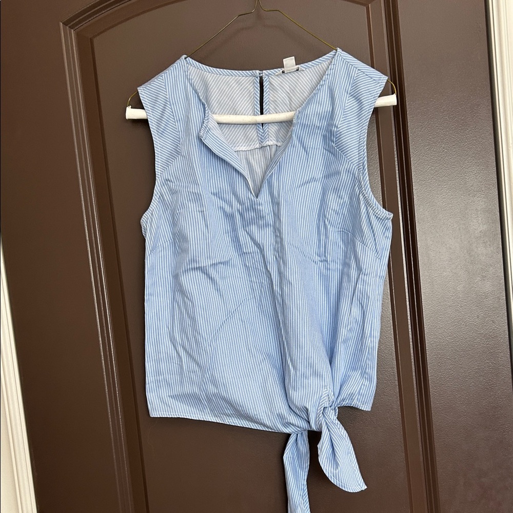 Calvin Klein Striped Tie-Front Sleeveless Top in Light Blue Sz Small